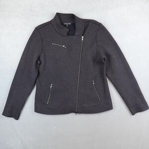 Eileen Fisher Moto Jacket Merino Wool Brown Asymmetrical Zip Womens Size Large